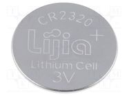 Battery: lithium; CR2320,coin; 3V; 130mAh; non-rechargeable LIJIA