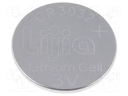 Battery: lithium; CR3032,coin; 3V; 500mAh; non-rechargeable LIJIA