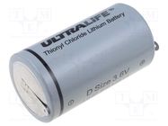 Battery: lithium; D; 3.6V; 19000mAh; non-rechargeable ULTRALIFE