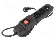 Plug socket strip: protective; Sockets: 3; 250VAC; 10A; black ARCON