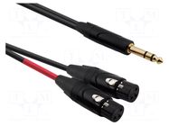 Cable; Jack 6,3mm plug,XLR female 3pin x2; 1m; black; PVC REDS MUSIC