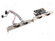 PC extension card: PCIe; D-Sub 9pin male x4,PCIe; 0÷50°C LANBERG