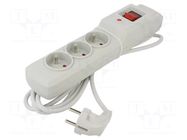 Plug socket strip: protective; Sockets: 3; 250VAC; 10A; grey ARCON
