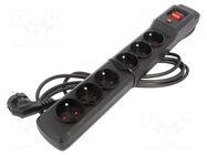 Plug socket strip: protective; Sockets: 6; 250VAC; 10A; black ARCON