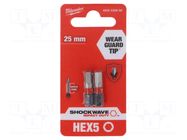 Screwdriver bit; hex key; HEX 5mm; Kind: impact; Overall len: 25mm Milwaukee
