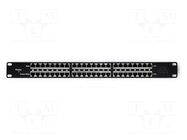 Patch panel; black; Number of ports: 24; RJ45 socket x24; RACK QOLTEC