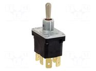 Switch: toggle; Pos: 3; DPDT; ON-ON-ON; 6A/230VAC; 20A/28VDC; NT HONEYWELL