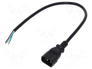 Cable; 3x1mm2; IEC C14 male,wires; PVC; 0.5m; black; 10A; 250V LIAN DUNG