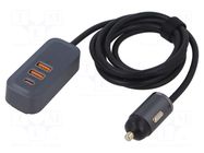 USB power supply; USB A socket x2,USB C socket; 100W; grey; 1.5m ESOL