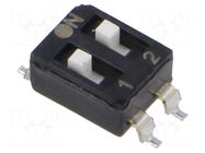 Switch: DIP-SWITCH; Poles number: 2; OFF-ON; 0.025A/24VDC; Pos: 2/2 ECE