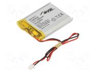 Re-battery: Li-Po; 3.7V; 1000mAh; MOLEX 51021-0200 connector AKYGA BATTERY
