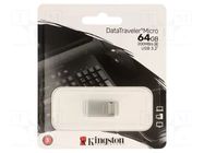 Pendrive; USB 3.2 Gen 1; 64GB; R: 200MB/s; DataTraveler Micro KINGSTON TECHNOLOGY