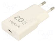 Power supply: switching; mains,plug-in; 3A; 20W; Out: USB C; white LOGILINK