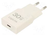 Power supply: switching; mains,plug-in; 3A; 30W; Out: USB C; white LOGILINK