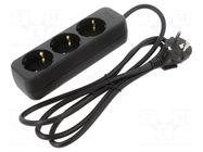 Extension lead; 3x1mm2; Schuko; Sockets: 3; rubber; black; 1.5m; 10A LANBERG