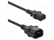 Cable; 3x1mm2; IEC C13 female,IEC C14 male; PVC; 1.5m; black; 10A QOLTEC
