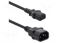 Cable; 3x0.75mm2; IEC C13 female,IEC C14 male; PVC; 1m; black; 10A QOLTEC