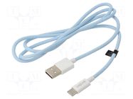 Cable; USB 2.0; USB A plug,USB C plug; 1m; blue; 480Mbps; textile LOGILINK