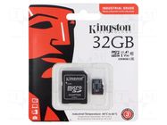 Memory card; industrial; microSDHC,microSDXC; R: 100MB/s; 32GB KINGSTON TECHNOLOGY