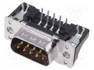 Connector: D-Sub; PIN: 9; socket; male; on PCBs; angled 90°; THT; M3 HARTING