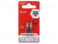 Screwdriver bit; Torx® with protection; T20H; Kind: impact; 2pcs. Milwaukee