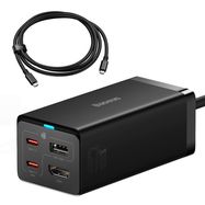 Baseus fast charger GaN5 Pro HUB HDMI 2 x USB-C / USB-A / HDMI 4K 30Hz 1.5m black + USB-C cable - USB-C 100W 40Gb/s (USB4) 1m (CCGP110201), Baseus