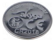 Battery: lithium; CR2016,coin; 3V; 90mAh; non-rechargeable AKYGA BATTERY