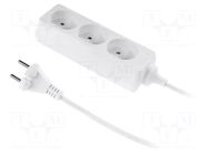 Extension lead; 2x1mm2; 3m; Sockets no: 3; PVC; white; Schuko; 10A PLASTROL