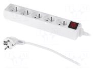 Extension lead; 3x1mm2; 1.5m; Sockets no: 5; PVC; white; Schuko; 10A PLASTROL