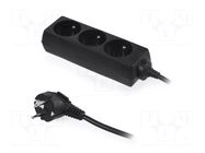 Extension lead; 3x1mm2; 3m; Sockets no: 3; PVC; black; Schuko; 10A PLASTROL