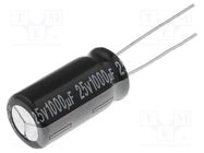 Capacitor: electrolytic; THT; 1000uF; 25VDC; Ø10x20mm; Pitch: 5mm 