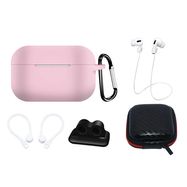 Silicone Case Set for AirPods Pro 2 / AirPods Pro 1 + Case / Ear Hook / Neck Strap / Watch Strap Holder / Carabiner - pink, Hurtel