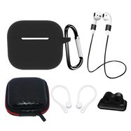 AirPods 3 Silicone Case Set + Case/Ear Hook/Neck Strap/Watch Strap Holder/Carabiner Clasp - black, Hurtel