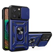 Hybrid Armor Camshield iPhone 15 Pro Case with Kickstand and Camera Cover - Blue, Hurtel