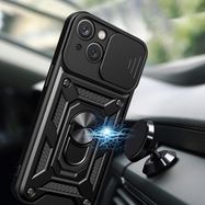 Hybrid Armor Camshield Case with Stand and Camera Cover for iPhone 15 Plus - Black, Hurtel