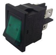 SWITCH, DPST, 10A, 250VAC, ILLUM GREEN