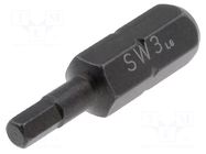 Screwdriver bit; hex key; HEX 3mm; 1/4"; Overall len: 25mm C.K