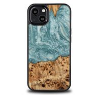 Wood and resin iPhone 13 case Bewood Unique Uranus - blue and white, Bewood