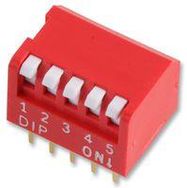 DIP SWITCH, 5POS, SPST-NO, PIANO KEY, TH