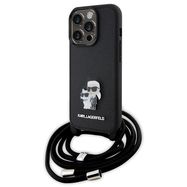 Karl Lagerfeld Crossbody Saffiano Metal Pin Karl & Choupette case for iPhone 15 Pro - black, Karl Lagerfeld