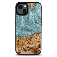 Wood and resin case for iPhone 15 Bewood Unique Uranus - blue and white, Bewood