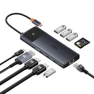 USB HUB 11in1 Baseus Metal Gleam Series II USB-A/USB-C PD/HDMI/DP/RJ45/SD/TF - black, Baseus