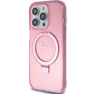 Guess Ring Stand Script Glitter MagSafe case for iPhone 15 Pro - pink, Guess