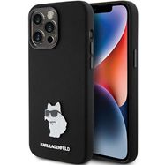 Karl Lagerfeld Silicone Choupette Metal Pin case for iPhone 15 Pro - black, Karl Lagerfeld