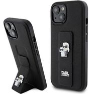 Karl Lagerfeld Gripstand Saffiano Karl&amp;Choupette Pins case for iPhone 15 Plus / 14 Plus - black, Karl Lagerfeld