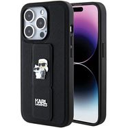 Karl Lagerfeld Gripstand Saffiano Karl&amp;Choupette Pins case for iPhone 15 Pro Max - black, Karl Lagerfeld