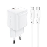 Acefast A73 Mini PD 20W GaN wall charger + USB-C cable - white, Acefast