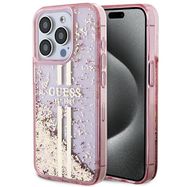 Guess Liquid Glitter Gold Stripes case for iPhone 15 Pro - pink, Guess