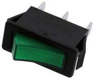 ROCKER SWITCH, SPST, 20A, 125VAC, GREEN