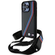 BMW M Edition Carbon Tricolor Lines &amp; Strap case for iPhone 15 Pro - black, BMW